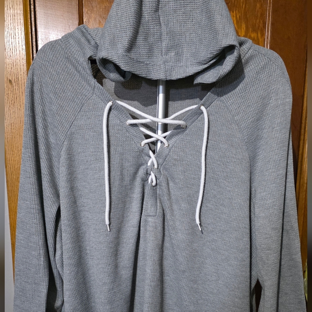 SHEIN Gray Lace-Up Long Sleeve Hoodie - Picture 2 of 6